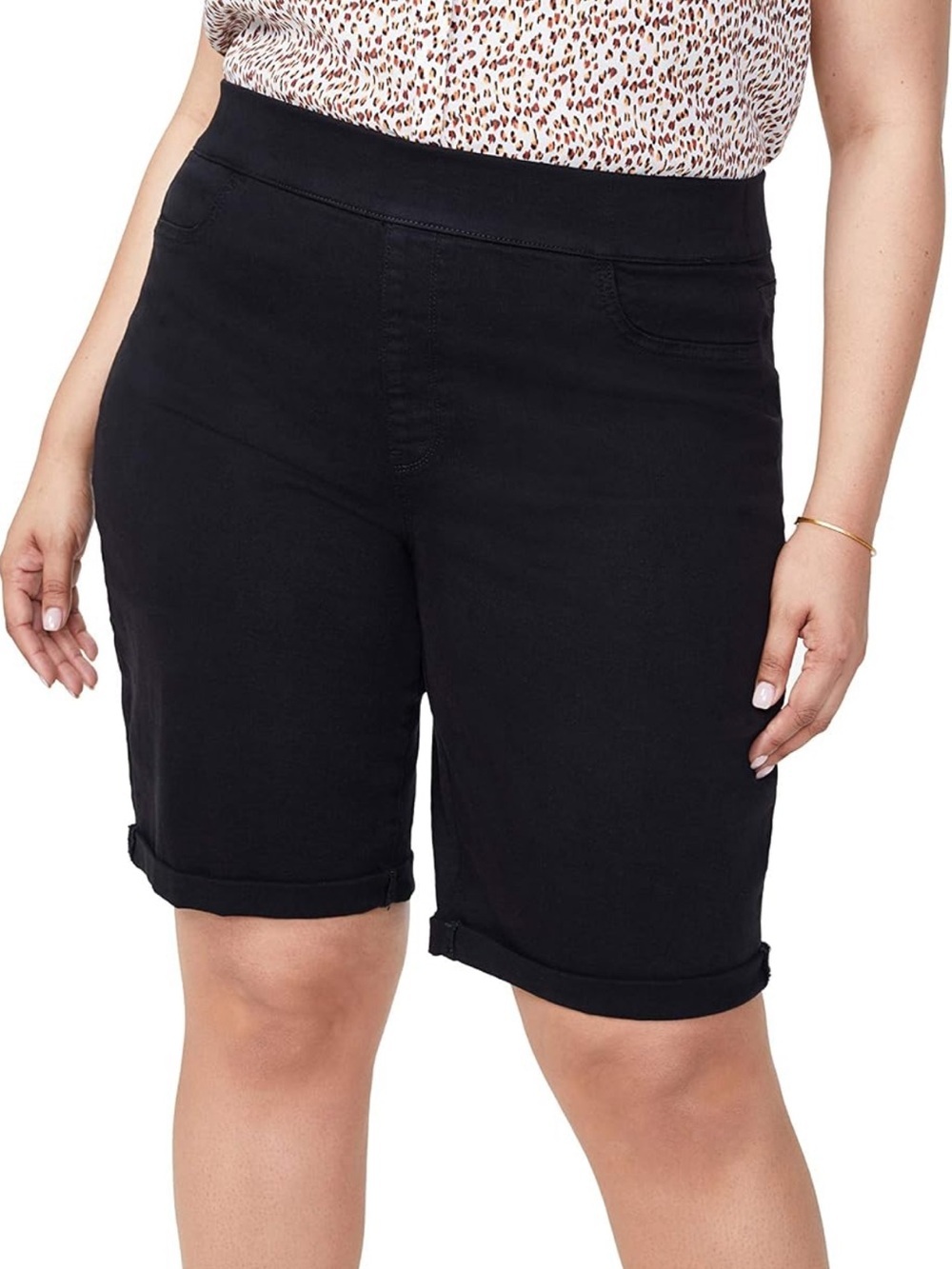 NYDJ Plus-Size Black Stretch Pull-On Shorts Roll Cuff Shorts Sz 26W